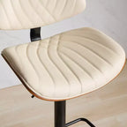 MAYEERTY Tabourets de Bar en Noyer Courbé - Milieu du Siècle Moderne, Hauteur Réglable, Cuir Noir, Pivotant à 360°, 1 Chaise/Carton