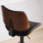 MAYEERTY Tabourets de Bar en Noyer Courbé - Milieu du Siècle Moderne, Hauteur Réglable, Cuir Noir, Pivotant à 360°, 1 Chaise/Carton