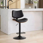 MAYEERTY Tabourets de Bar en Noyer Courbé - Milieu du Siècle Moderne, Hauteur Réglable, Cuir Noir, Pivotant à 360°, 1 Chaise/Carton