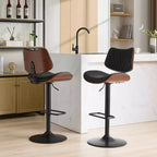 MAYEERTY Tabourets de Bar en Noyer Courbé - Milieu du Siècle Moderne, Hauteur Réglable, Cuir Noir, Pivotant à 360°, 1 Chaise/Carton