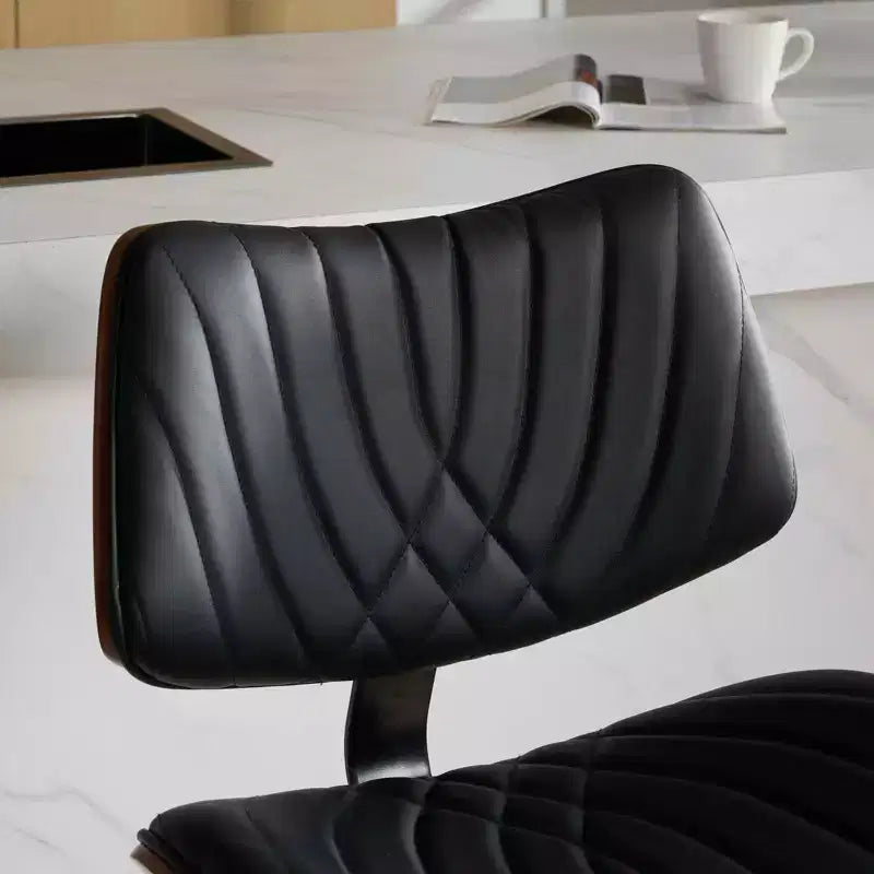 MAYEERTY Tabourets de Bar en Noyer Courbé - Milieu du Siècle Moderne, Hauteur Réglable, Cuir Noir, Pivotant à 360°, 1 Chaise/Carton