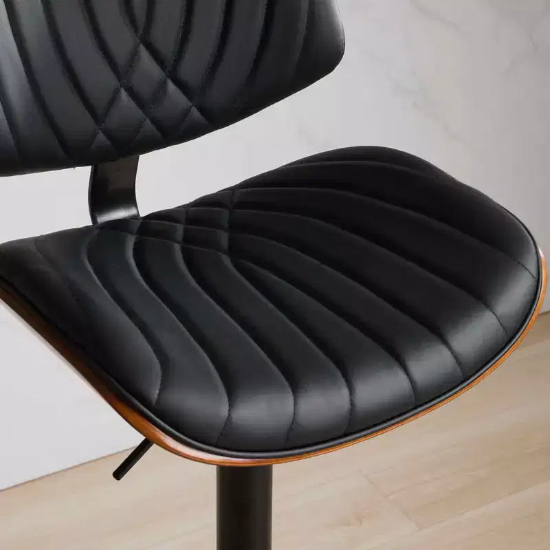 MAYEERTY Tabourets de Bar en Noyer Courbé - Milieu du Siècle Moderne, Hauteur Réglable, Cuir Noir, Pivotant à 360°, 1 Chaise/Carton
