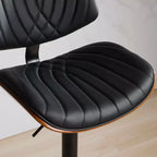 MAYEERTY Tabourets de Bar en Noyer Courbé - Milieu du Siècle Moderne, Hauteur Réglable, Cuir Noir, Pivotant à 360°, 1 Chaise/Carton