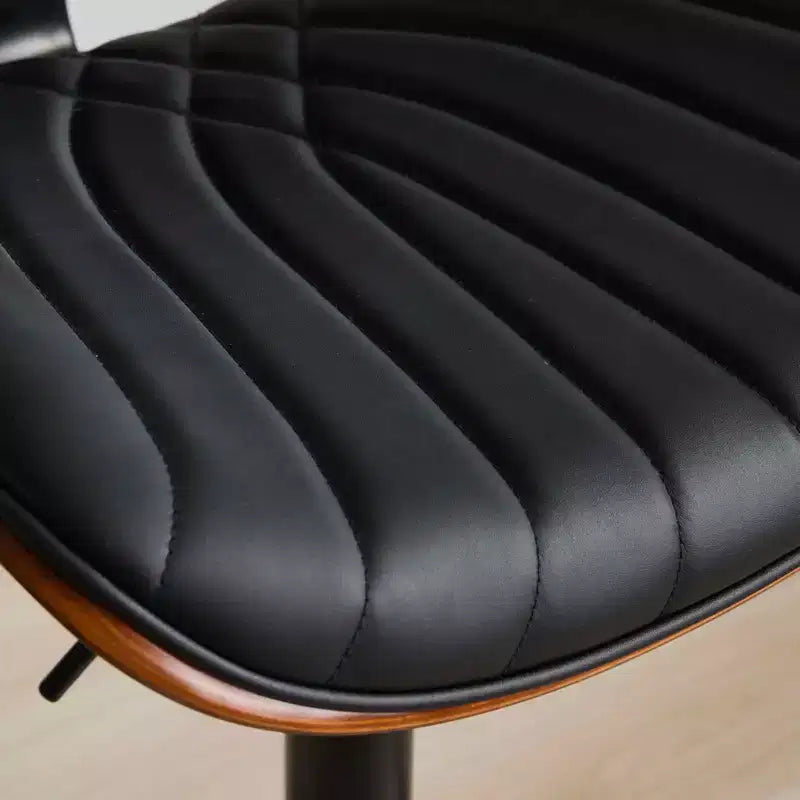 MAYEERTY Tabourets de Bar en Noyer Courbé - Milieu du Siècle Moderne, Hauteur Réglable, Cuir Noir, Pivotant à 360°, 1 Chaise/Carton