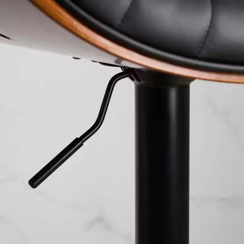 MAYEERTY Tabourets de Bar en Noyer Courbé - Milieu du Siècle Moderne, Hauteur Réglable, Cuir Noir, Pivotant à 360°, 1 Chaise/Carton