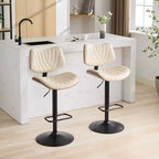 MAYEERTY Tabourets de Bar en Noyer Courbé - Milieu du Siècle Moderne, Hauteur Réglable, Cuir Noir, Pivotant à 360°, 1 Chaise/Carton