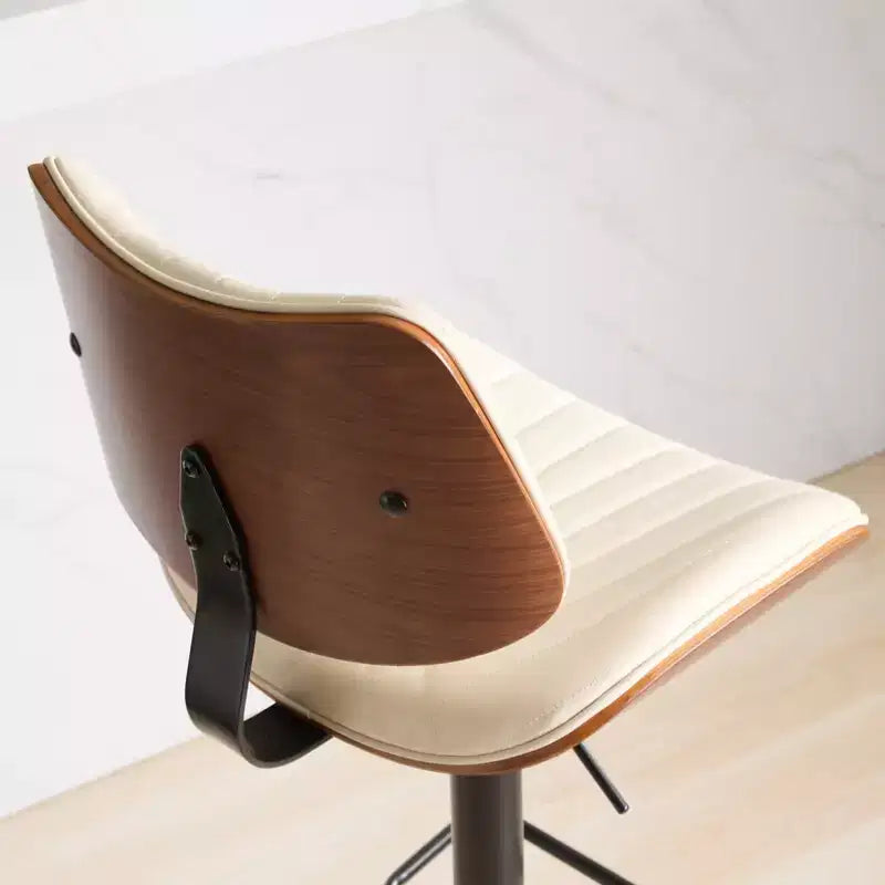 MAYEERTY Tabourets de Bar en Noyer Courbé - Milieu du Siècle Moderne, Hauteur Réglable, Cuir Noir, Pivotant à 360°, 1 Chaise/Carton