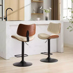 MAYEERTY Tabourets de Bar en Noyer Courbé - Milieu du Siècle Moderne, Hauteur Réglable, Cuir Noir, Pivotant à 360°, 1 Chaise/Carton