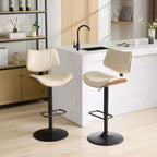 MAYEERTY Tabourets de Bar en Noyer Courbé - Milieu du Siècle Moderne, Hauteur Réglable, Cuir Noir, Pivotant à 360°, 1 Chaise/Carton