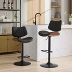 MAYEERTY Tabourets de Bar en Noyer Courbé - Milieu du Siècle Moderne, Hauteur Réglable, Cuir Noir, Pivotant à 360°, 1 Chaise/Carton