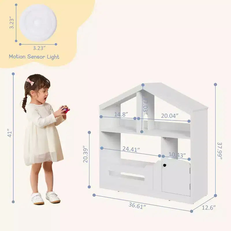 Étagère à livres pour enfants avec lumière, bibliothèque en bois avec détecteur de mouvement