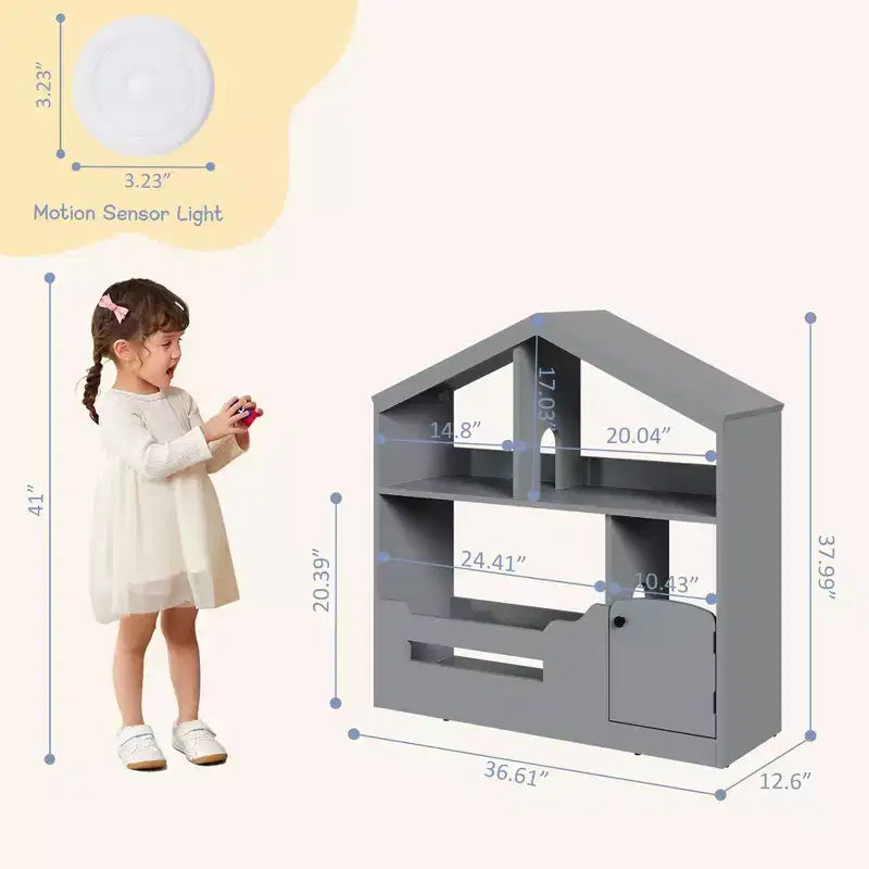 Étagère à livres pour enfants avec lumière, bibliothèque en bois avec détecteur de mouvement