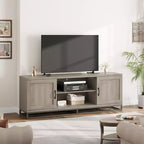 Meuble TV de style ferme Meuble TV gris avec pieds en métal robustes et étagères réglables Meuble multimédia en bois adapté aux salons et aux chambres