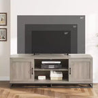 Meuble TV de style ferme Meuble TV gris avec pieds en métal robustes et étagères réglables Meuble multimédia en bois adapté aux salons et aux chambres