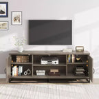 Meuble TV de style ferme Meuble TV gris avec pieds en métal robustes et étagères réglables Meuble multimédia en bois adapté aux salons et aux chambres
