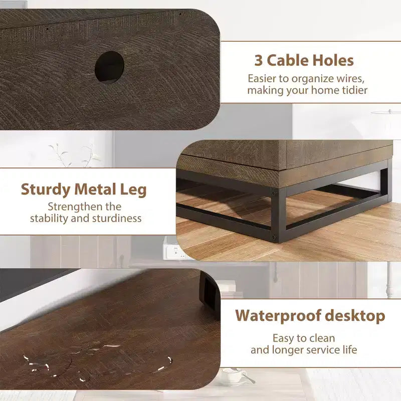 Meuble TV de style ferme Meuble TV gris avec pieds en métal robustes et étagères réglables Meuble multimédia en bois adapté aux salons et aux chambres