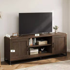 Meuble TV de style ferme Meuble TV gris avec pieds en métal robustes et étagères réglables Meuble multimédia en bois adapté aux salons et aux chambres