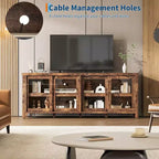 Meuble TV coulissant en verre, adapté aux centres de divertissement avec armoires de rangement, meuble média moderne du milieu du siècle, parfait pour le salon.