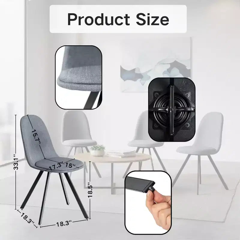 FurnitureR Lot de 4 chaises de salle à manger pivotantes, chaises d'appoint en tissu sans accoudoirs avec dossier mi-haut et coussin d'assise rembourré rotatif pour cuisine, salle à manger, gris