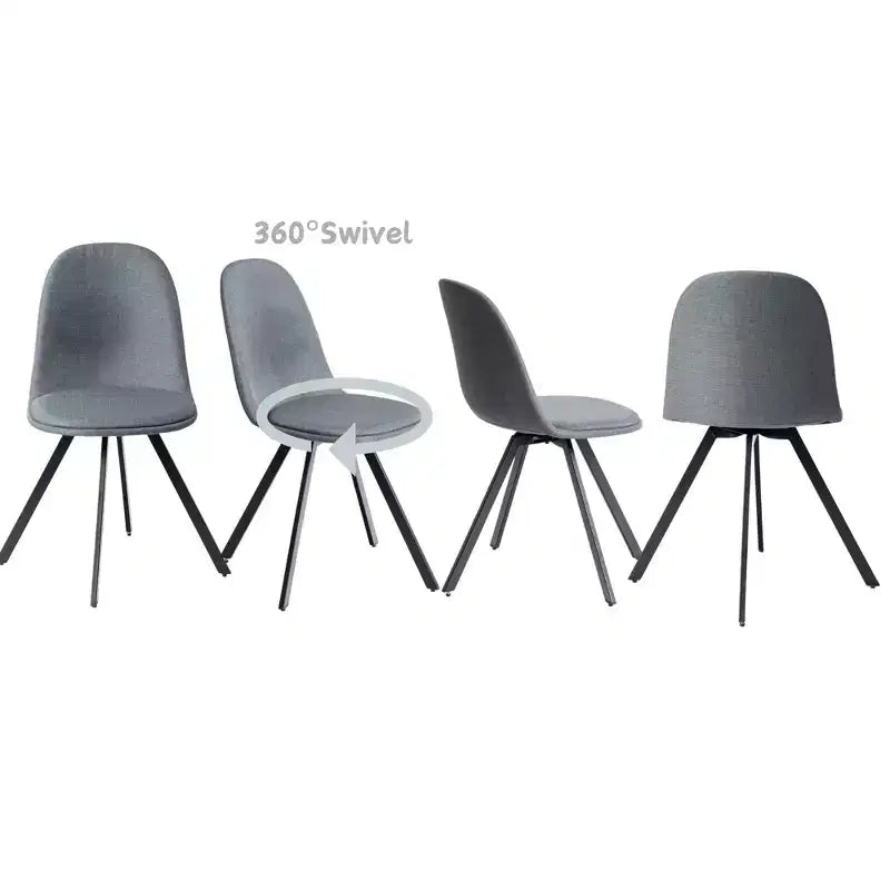 FurnitureR Lot de 4 chaises de salle à manger pivotantes, chaises d'appoint en tissu sans accoudoirs avec dossier mi-haut et coussin d'assise rembourré rotatif pour cuisine, salle à manger, gris