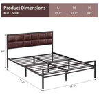 GustoWave Metal Bed Frame, Heavy Duty Metal Bed Platform w/Faux Leather Upholstered Chocolate Headboard, 10 in Under Bed Storage