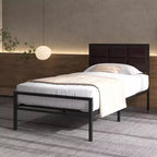 GustoWave Metal Bed Frame, Heavy Duty Metal Bed Platform w/Faux Leather Upholstered Chocolate Headboard, 10 in Under Bed Storage