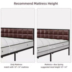GustoWave Metal Bed Frame, Heavy Duty Metal Bed Platform w/Faux Leather Upholstered Chocolate Headboard, 10 in Under Bed Storage