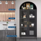 Arched Storage Cabinet, Metal Display Cabinet with Glass Doors