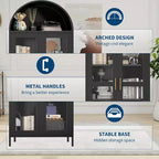 Arched Storage Cabinet, Metal Display Cabinet with Glass Doors