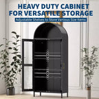 Arched Storage Cabinet, Metal Display Cabinet with Glass Doors
