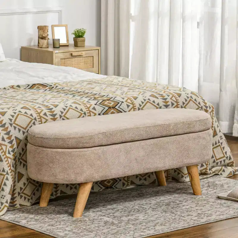 Storage Ottoman Bench, 43.3 Upholstered End of Bed Bench with Wood Legs, Modern Entryway Bench