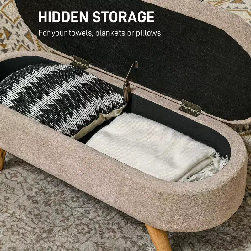 Storage Ottoman Bench, 43.3 Upholstered End of Bed Bench with Wood Legs, Modern Entryway Bench