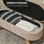 Storage Ottoman Bench, 43.3 Upholstered End of Bed Bench with Wood Legs, Modern Entryway Bench