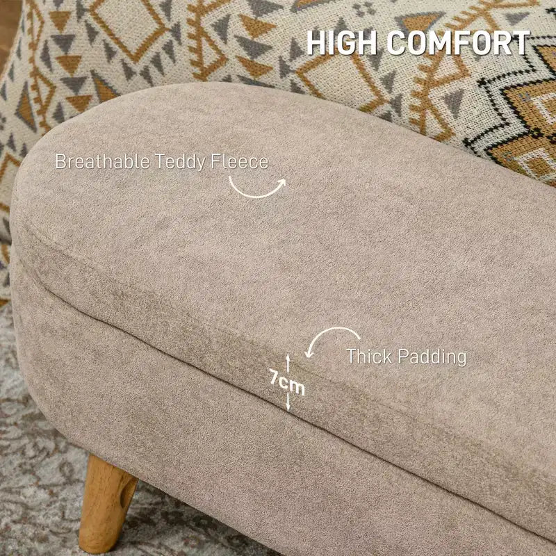 Storage Ottoman Bench, 43.3 Upholstered End of Bed Bench with Wood Legs, Modern Entryway Bench