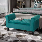 Button-Tufted Storage Ottoman Bench, Upholstered Bench with Rolled Armrests for Living Room or Hallway