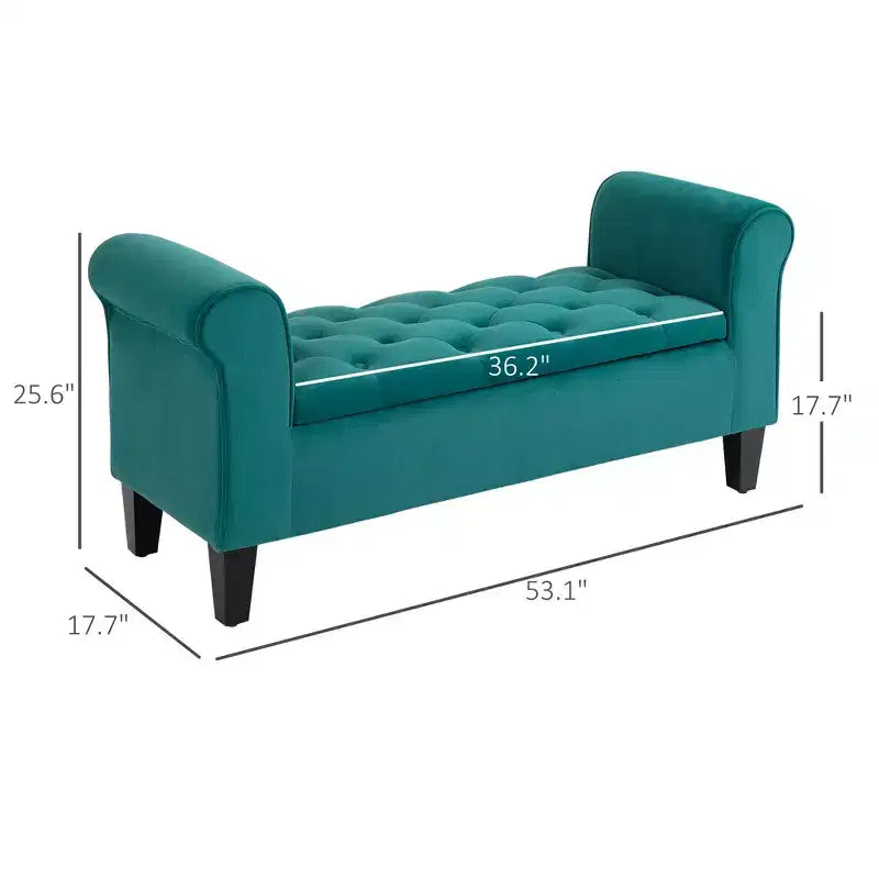 Button-Tufted Storage Ottoman Bench, Upholstered Bench with Rolled Armrests for Living Room or Hallway