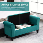 Button-Tufted Storage Ottoman Bench, Upholstered Bench with Rolled Armrests for Living Room or Hallway