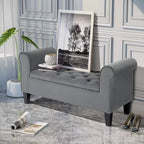 Button-Tufted Storage Ottoman Bench, Upholstered Bench with Rolled Armrests for Living Room or Hallway