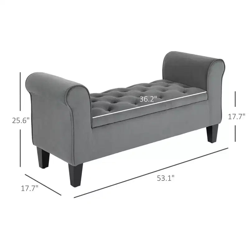 Button-Tufted Storage Ottoman Bench, Upholstered Bench with Rolled Armrests for Living Room or Hallway