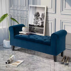 Button-Tufted Storage Ottoman Bench, Upholstered Bench with Rolled Armrests for Living Room or Hallway