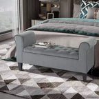 Button-Tufted Storage Ottoman Bench, Upholstered Bench with Rolled Armrests for Living Room or Hallway