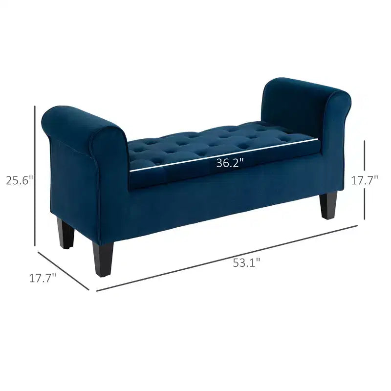 Button-Tufted Storage Ottoman Bench, Upholstered Bench with Rolled Armrests for Living Room or Hallway