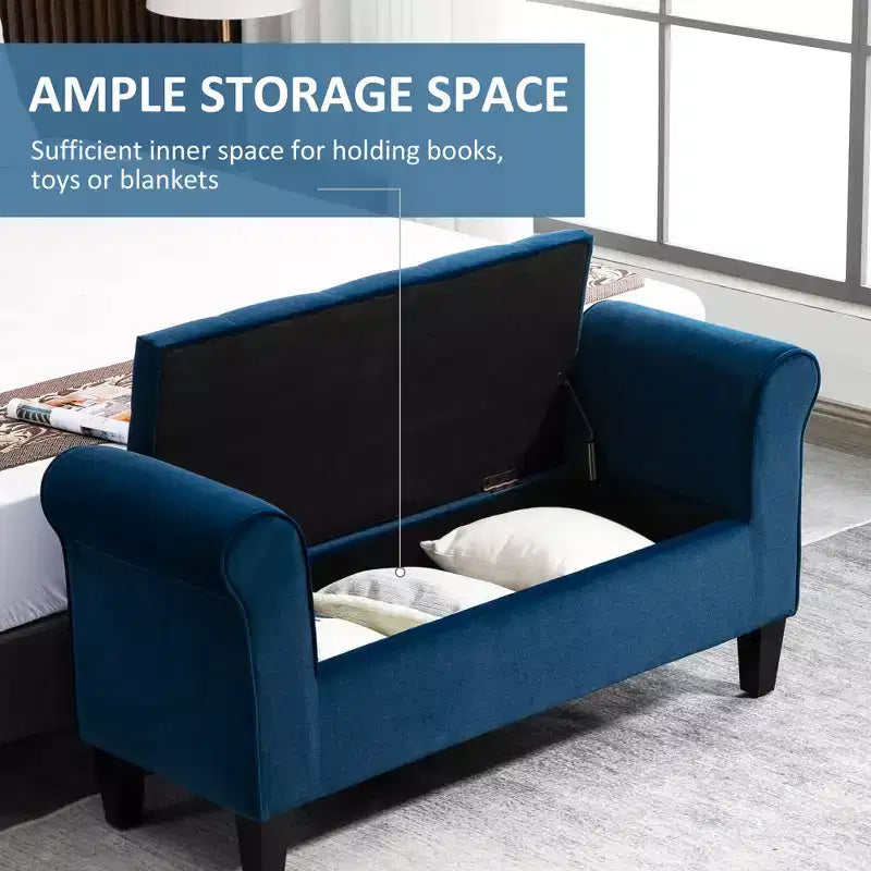 Button-Tufted Storage Ottoman Bench, Upholstered Bench with Rolled Armrests for Living Room or Hallway