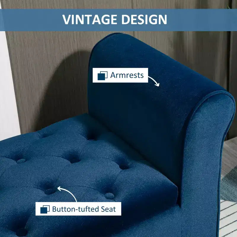 Button-Tufted Storage Ottoman Bench, Upholstered Bench with Rolled Armrests for Living Room or Hallway