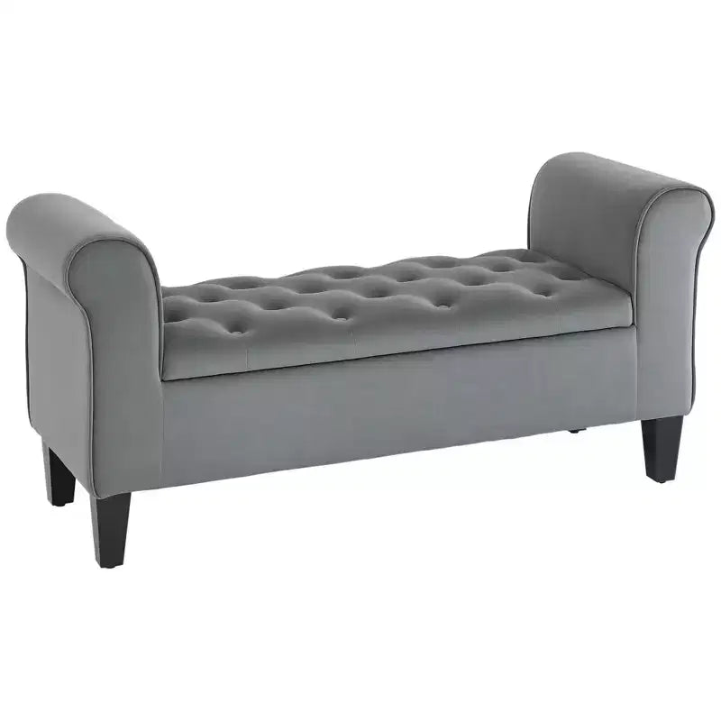 Button-Tufted Storage Ottoman Bench, Upholstered Bench with Rolled Armrests for Living Room or Hallway