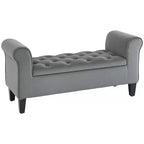 Button-Tufted Storage Ottoman Bench, Upholstered Bench with Rolled Armrests for Living Room or Hallway