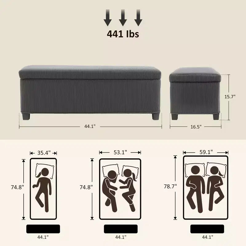 Banc de rangement ottoman de 112 cm avec couvercle, pieds et revêtement en velours côtelé, idéal en bout de lit pour le salon, la chambre à coucher ou l'entrée.