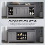 Modern Shoe Storage Bench, Entry Way Bench with Cushion, 2 Sliding Doors, Storage Ottoman Bench, Holds 10 Pairs