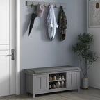 Modern Shoe Storage Bench, Entry Way Bench with Cushion, 2 Sliding Doors, Storage Ottoman Bench, Holds 10 Pairs