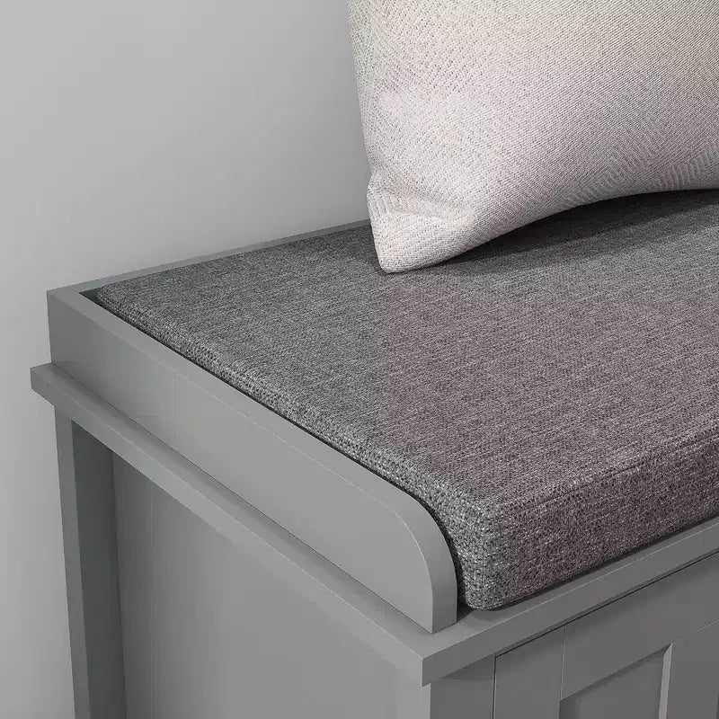 Modern Shoe Storage Bench, Entry Way Bench with Cushion, 2 Sliding Doors, Storage Ottoman Bench, Holds 10 Pairs